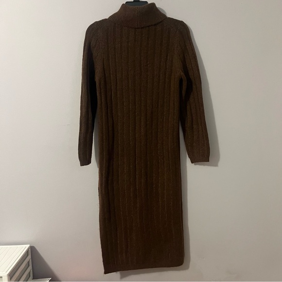 Asos Designs Brown Sweater Dress Turtle Neck Long Sleeve Knit Slit PT US 4 EU 36 - Picture 4 of 9